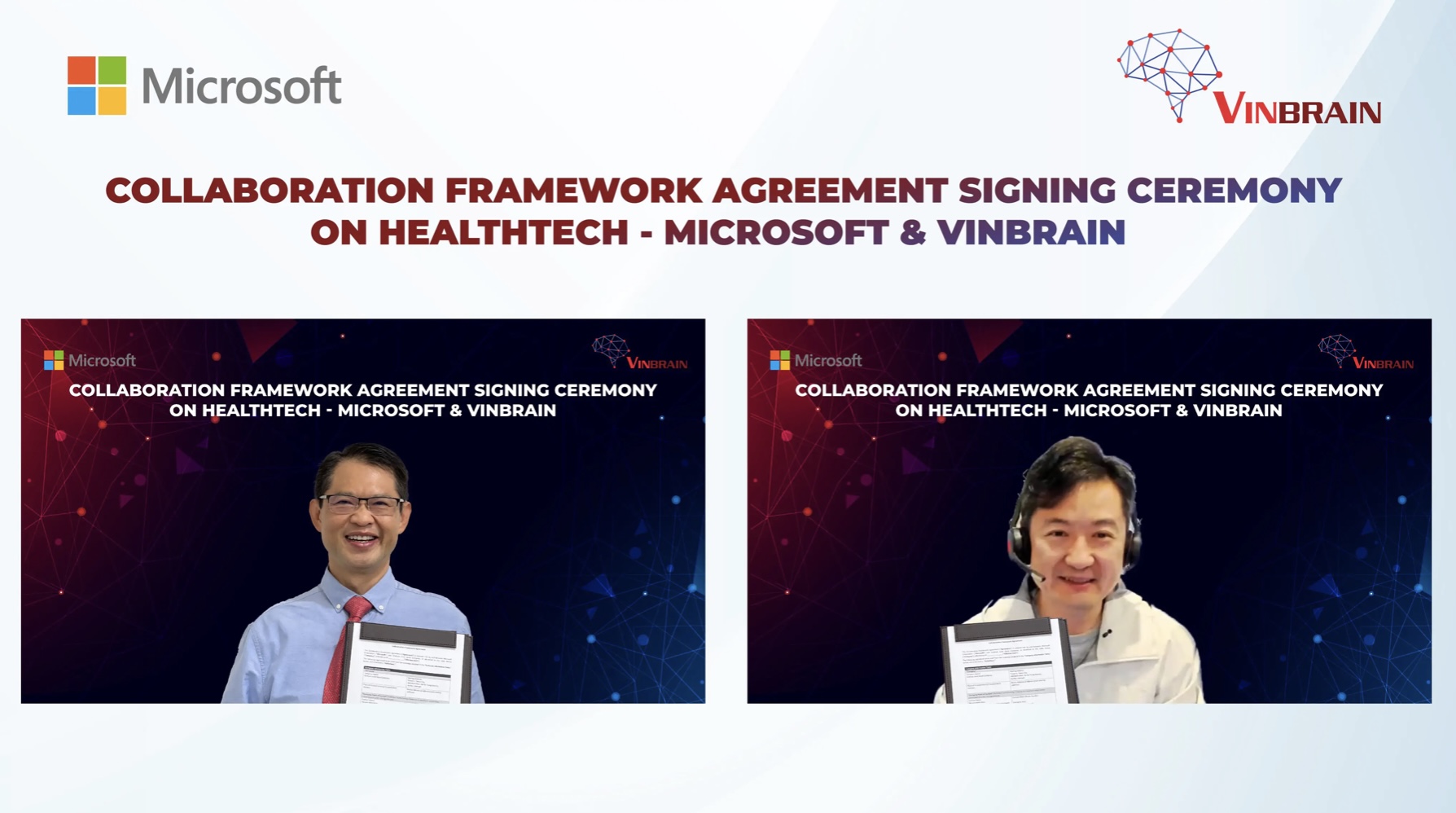 VinBrain và Microsoft hợp tác áp dụng AI trong Y tế TechTimes Vietnam Lễ Ký kết Thỏa Thuận Khung Hợp tác trong Lĩnh vực Công nghệ Y tế giữa Đại diện VinBrain, TGĐ Trương Quốc Hùng và Đại diện Microsoft Hoa Kỳ, GĐ Kỹ Thuật, Tiến sĩ Yumao Lu