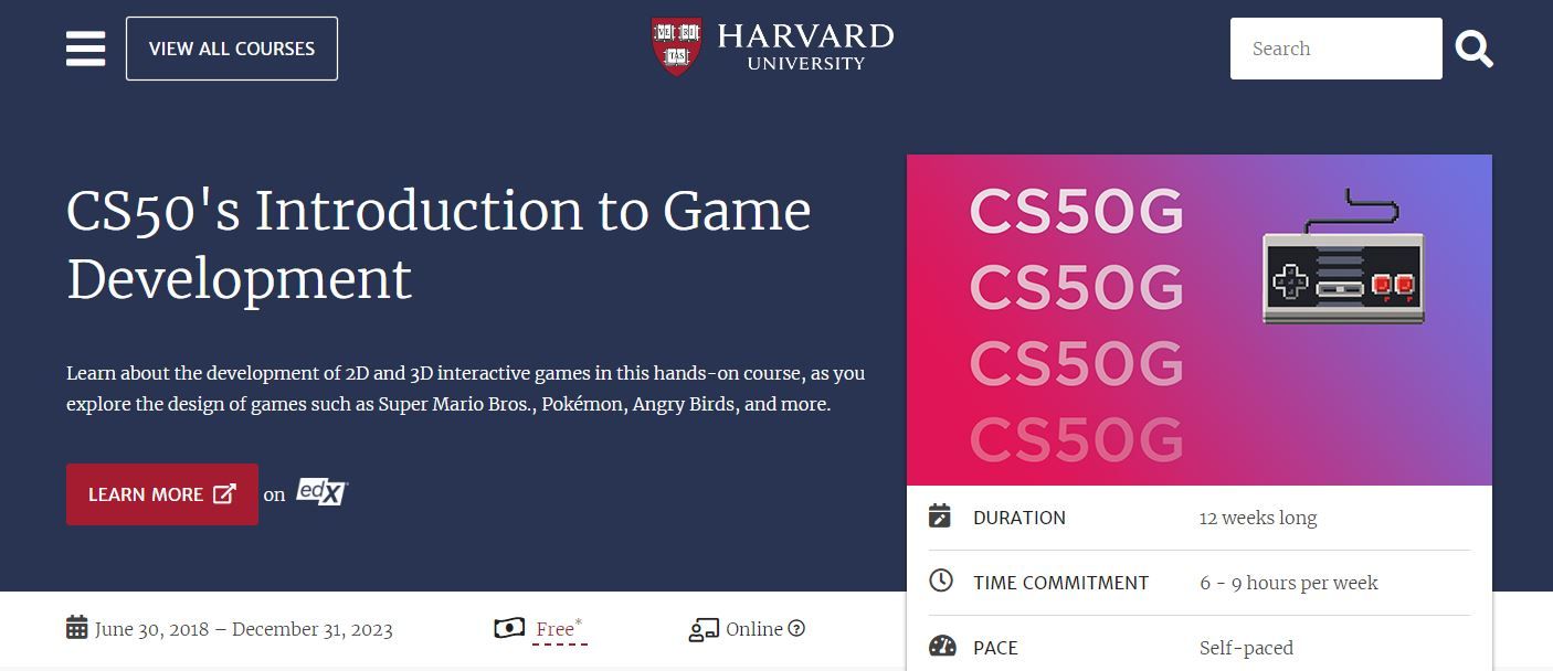 Ảnh chụp màn hình khóa học Giới thiệu về Phát triển Trò chơi CS50 miễn phí của Harvard