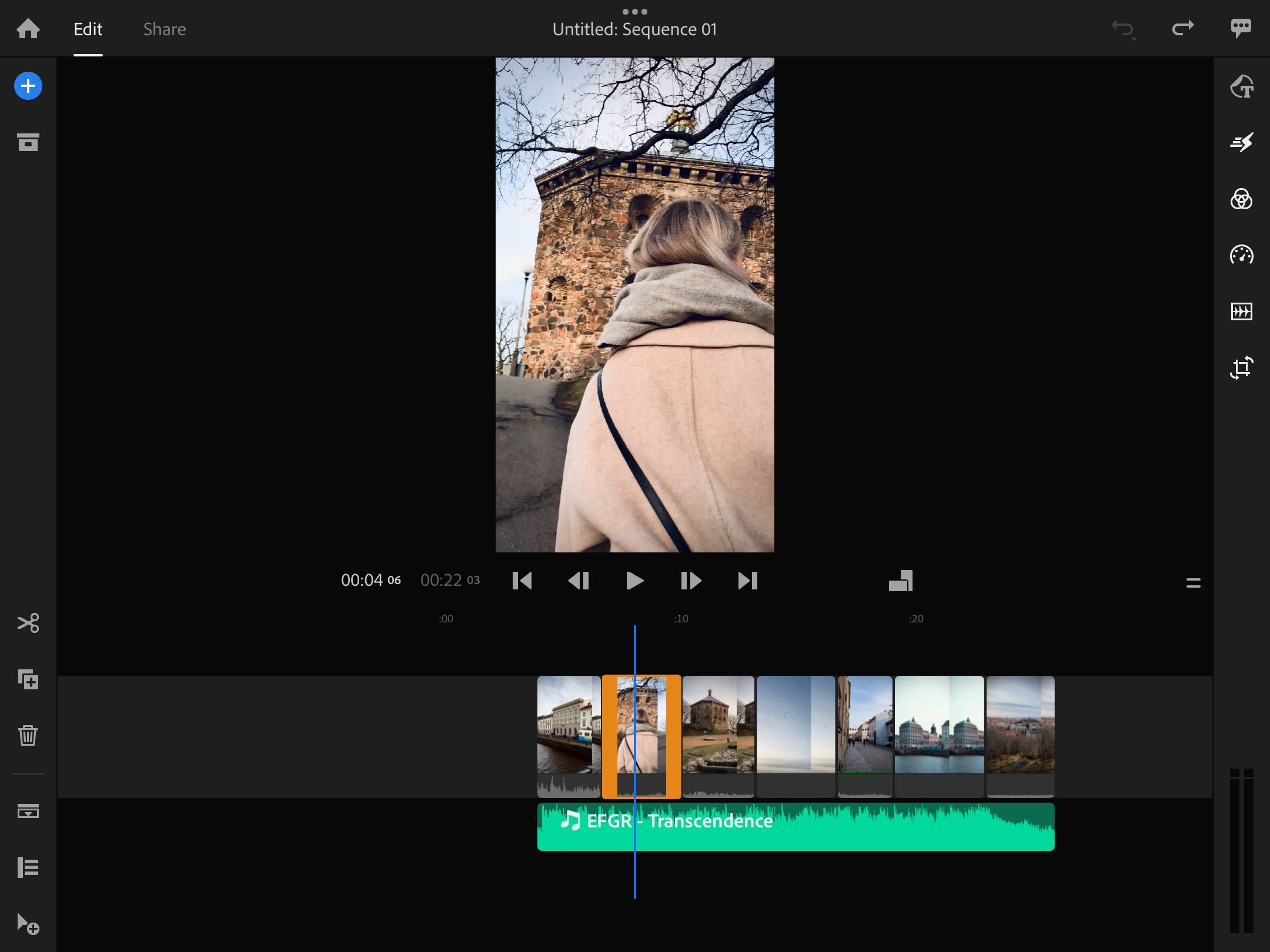 Ảnh chụp màn hình hiển thị giao diện trong Adobe Premiere Rush