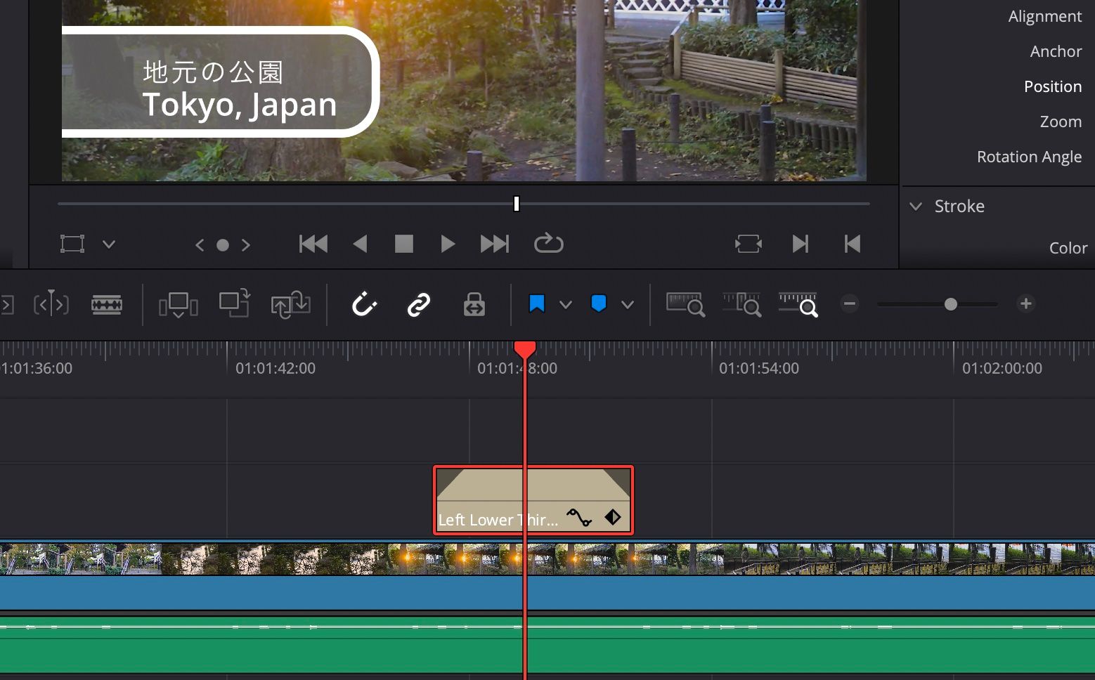 ảnh chụp màn hình hiển thị một tiêu đề được tạo ở phần ba dưới của davinci giải quyết 18