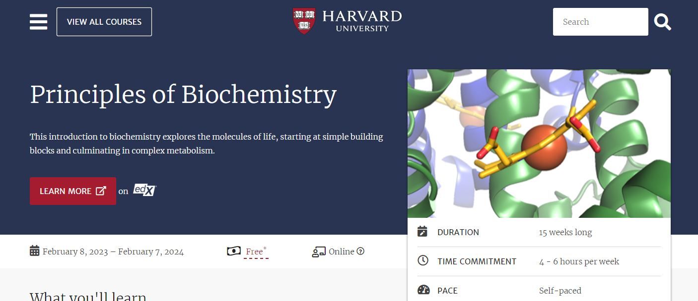 Ảnh chụp màn hình khóa học Nguyên tắc Hóa sinh miễn phí của Harvard