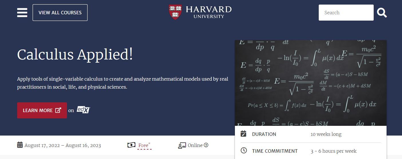 Ảnh chụp màn hình Khóa học giải tích ứng dụng miễn phí của Harvard