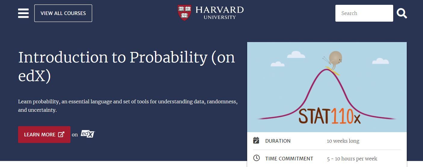 Ảnh chụp màn hình khóa học xác suất nhập môn miễn phí của Harvard