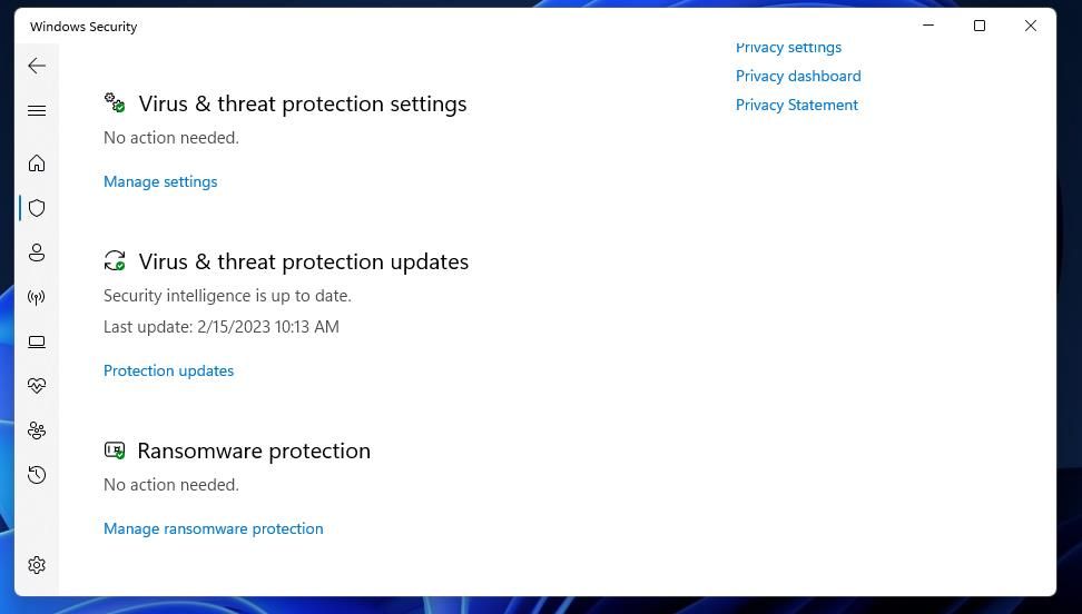Tùy chọn Manage Ransomware Protection 