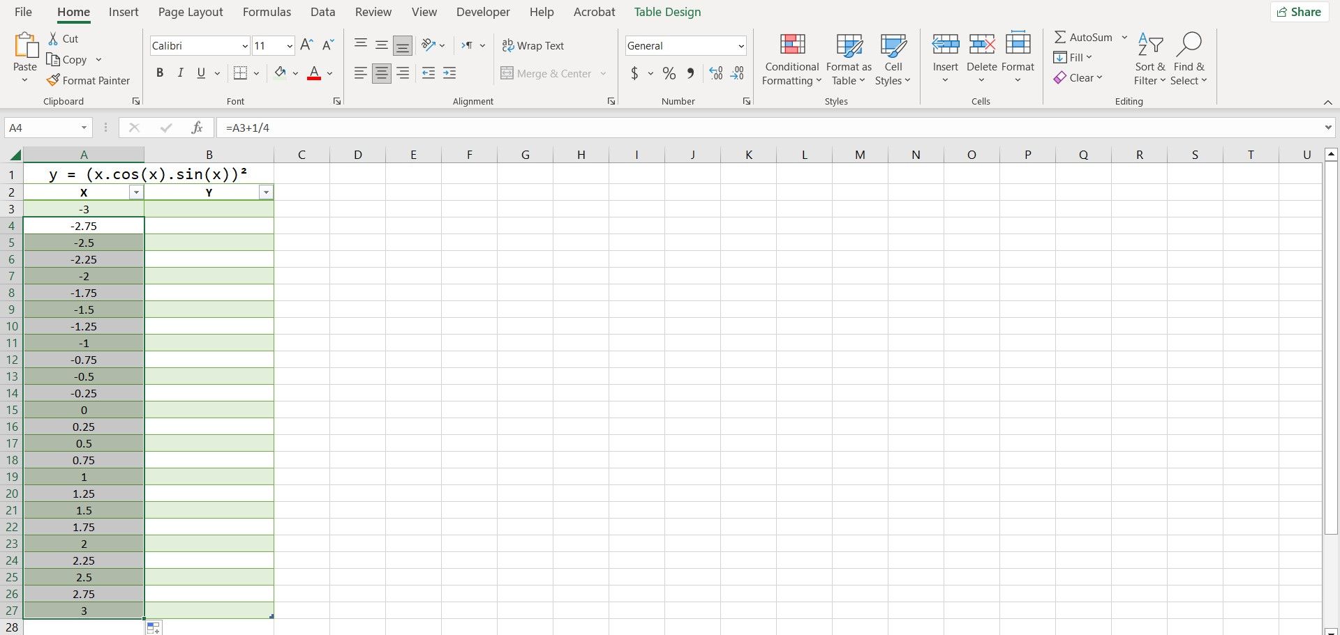 Nhập giá trị X cho phương trình trong Excel