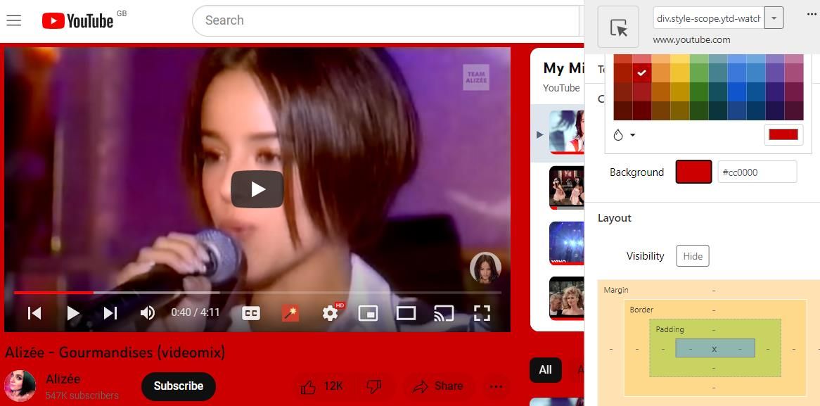 Bảng màu nền trong Stylebot 