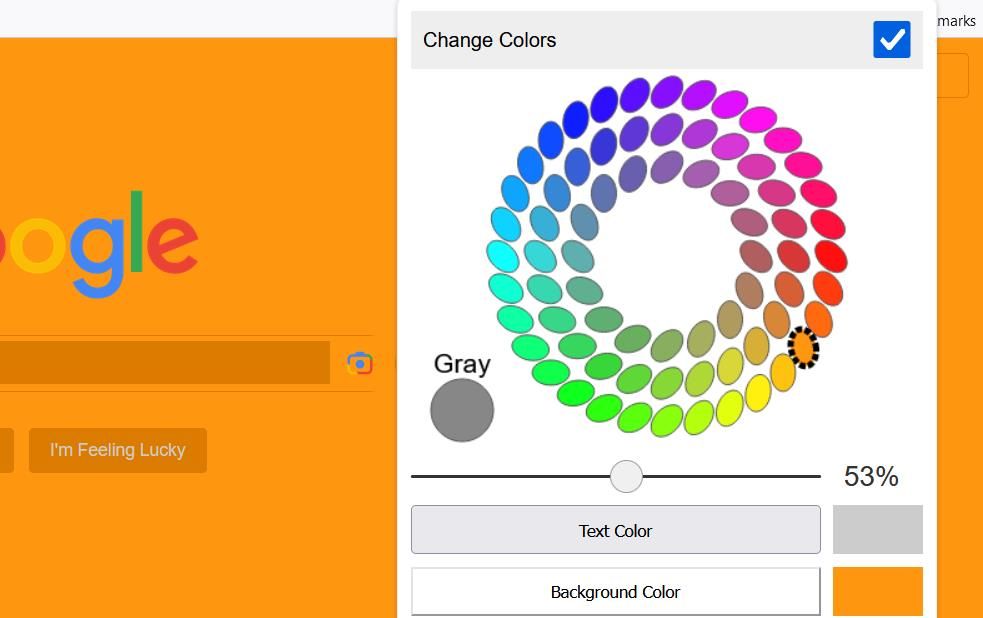 Bảng chọn màu trong tiện ích mở rộng Color Changer 