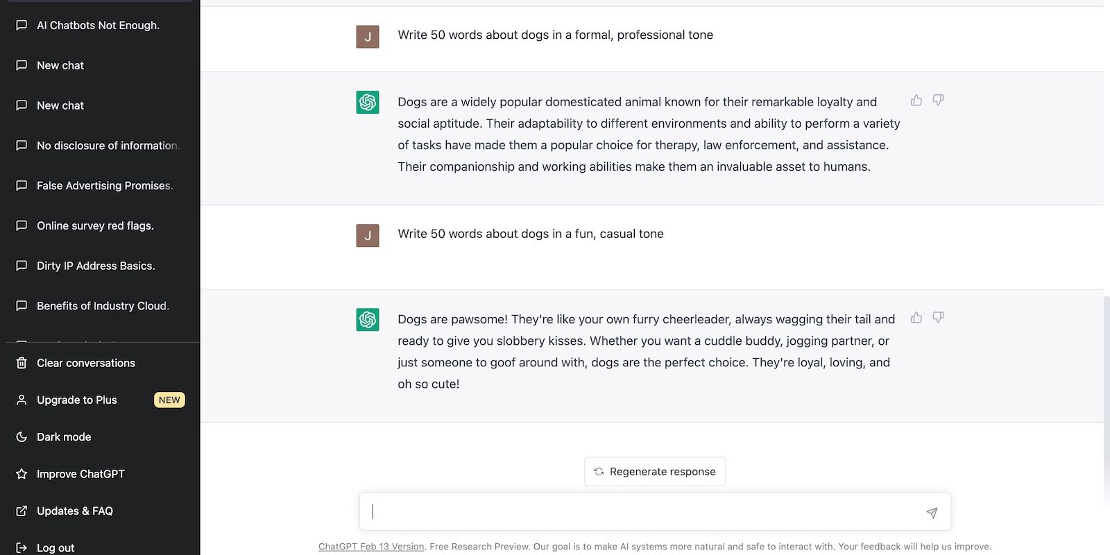 ChatGPT tạo các bài viết về chó với các tông màu khác nhau