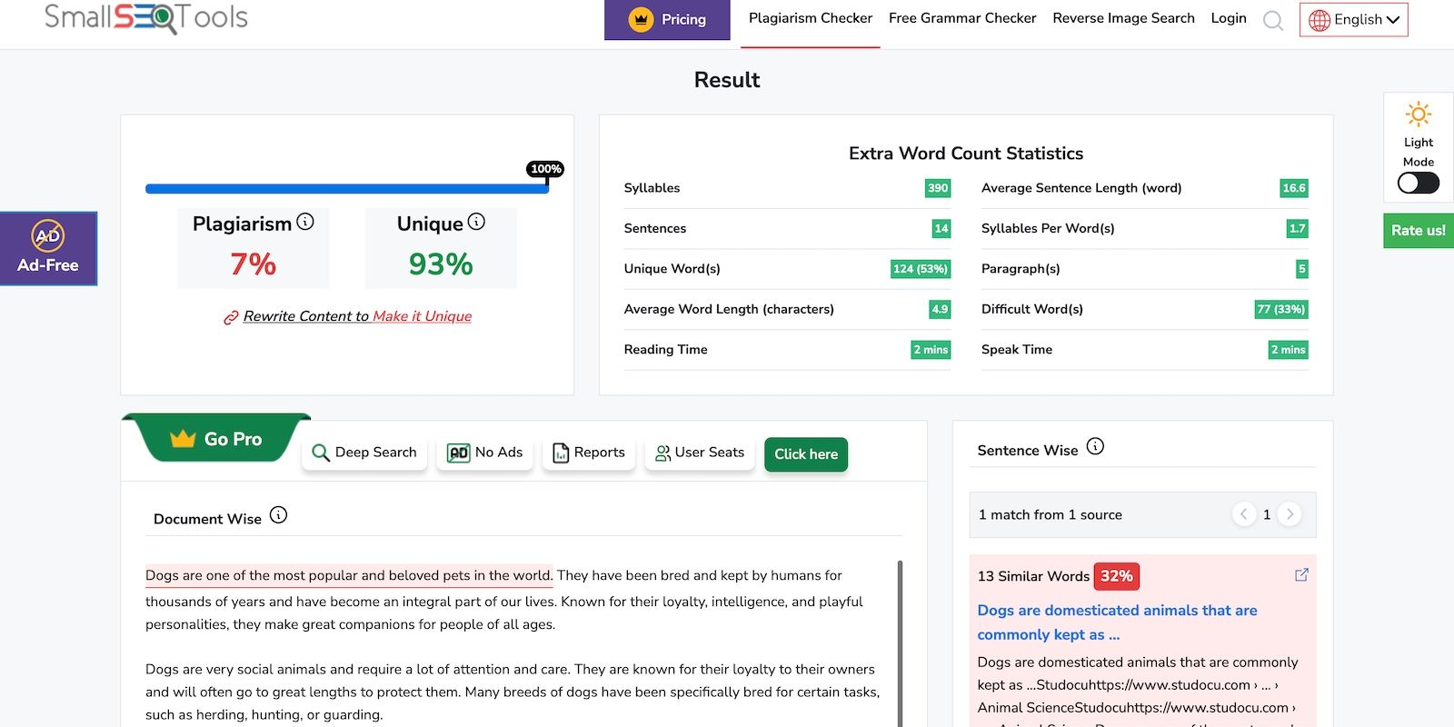 Kết quả kiểm tra đạo văn văn bản do AI tạo ra