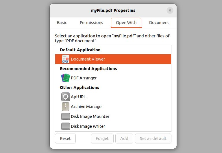 Mở bằng tab trong thuộc tính trên Ubuntu