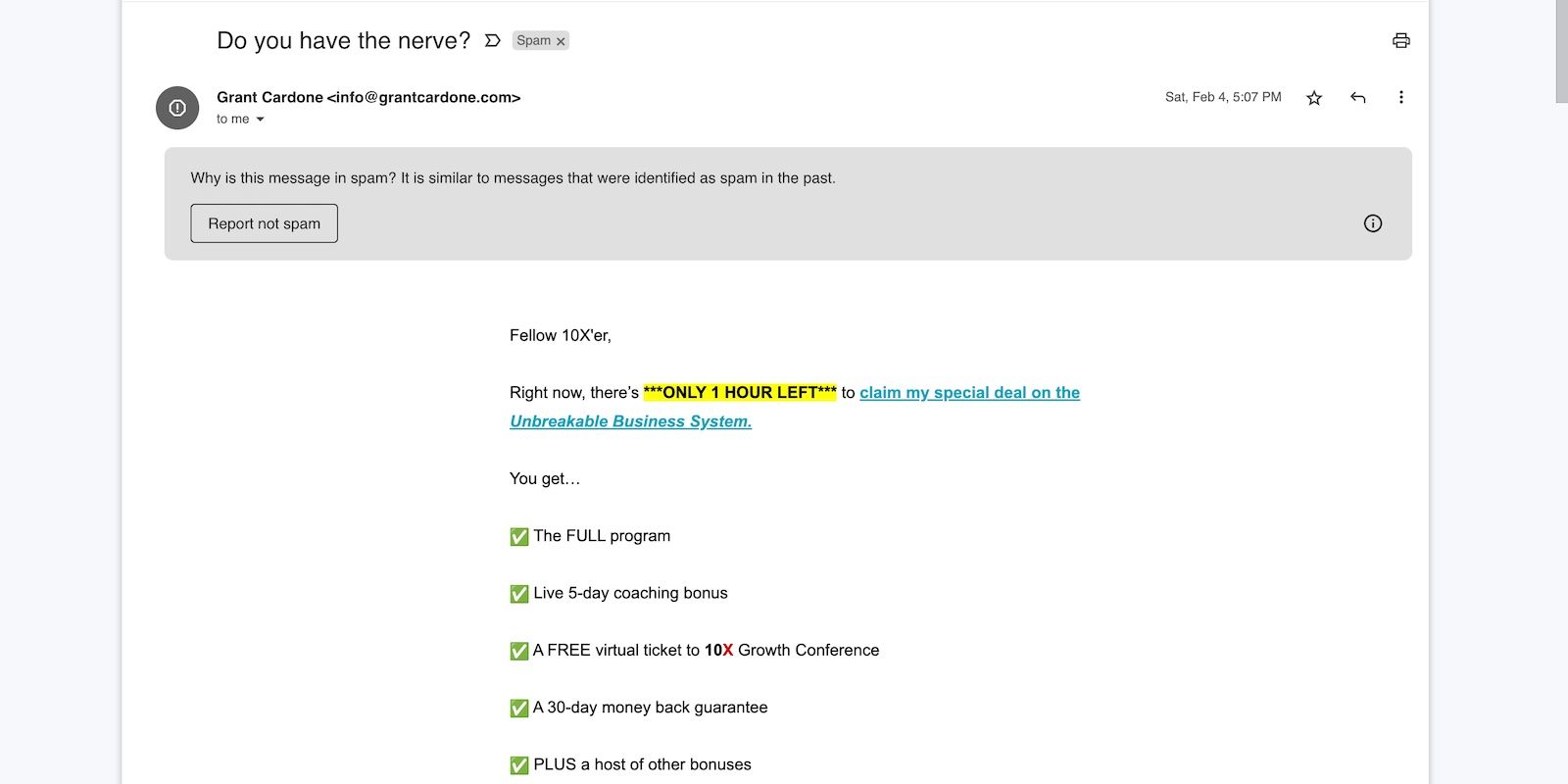 Email bán hàng với thời hạn 1 giờ giả mạo
