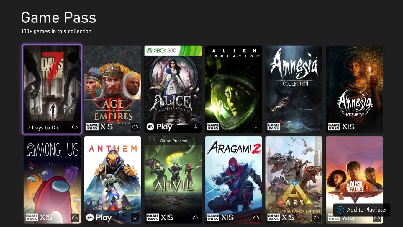 Ảnh chụp màn hình trang chủ của Xbox Game Pass trên Xbox Series X