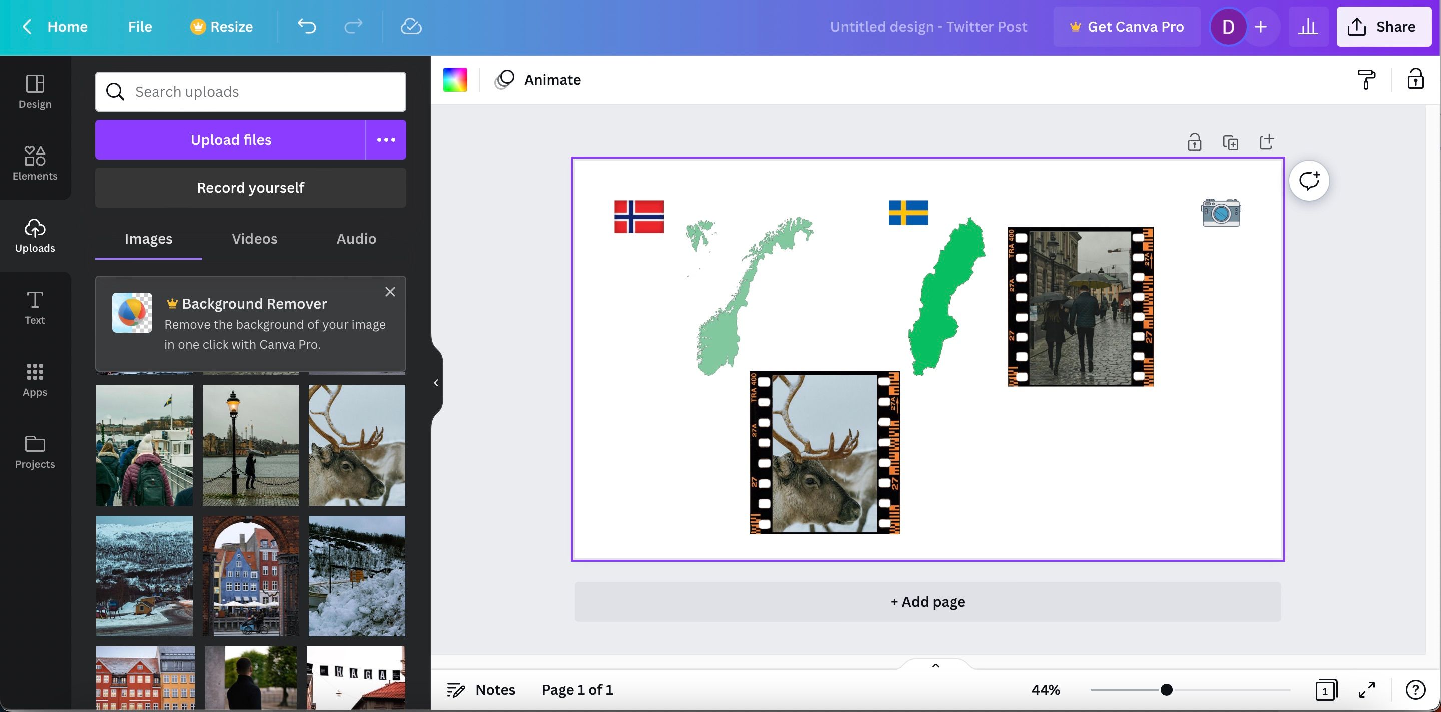 Ảnh chụp màn hình hiển thị cách thêm khung và tải ảnh lên trên Canva