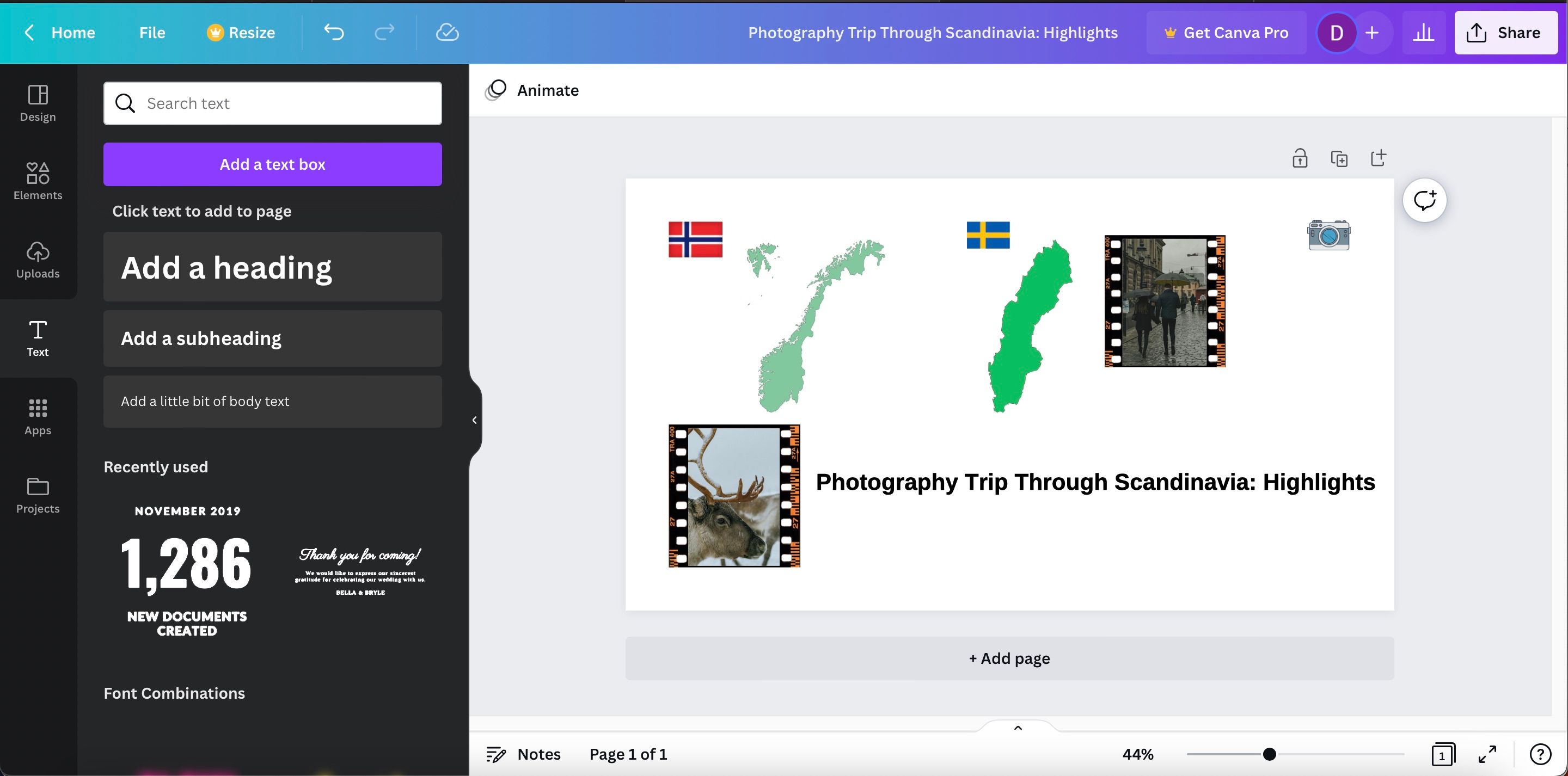 Ảnh chụp màn hình hiển thị các tùy chọn văn bản khác nhau trong Canva