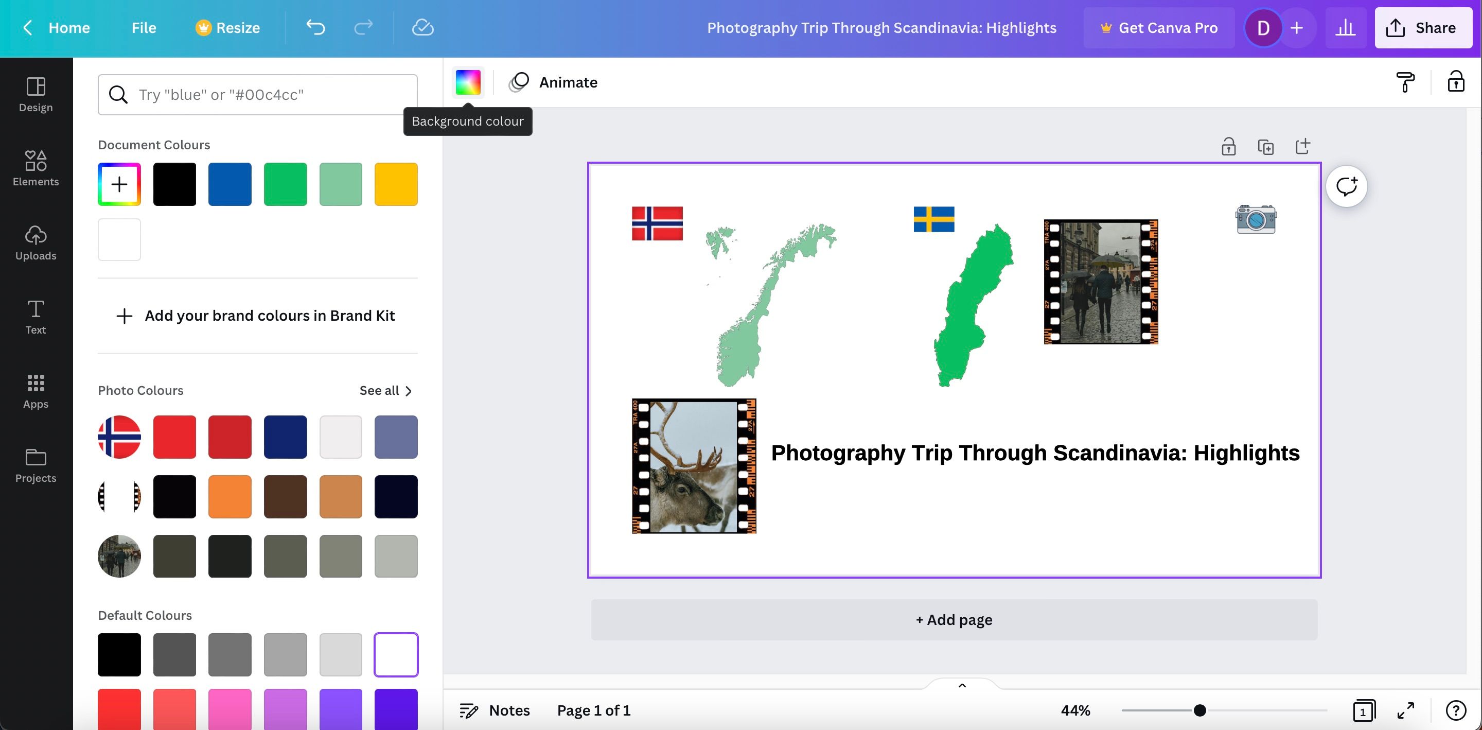 Ảnh chụp màn hình hiển thị cách thay đổi màu nền trong Canva