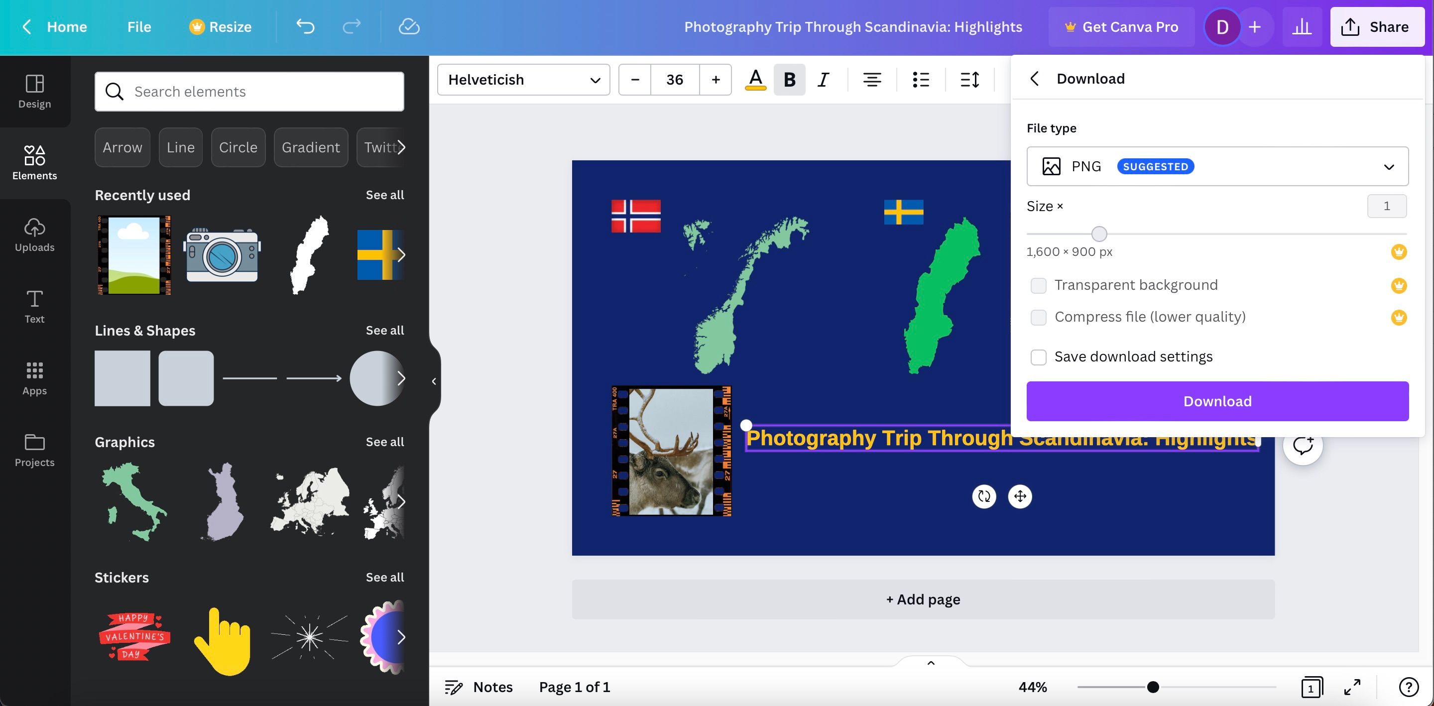 Ảnh chụp màn hình hiển thị cách tải xuống mẫu Canva 