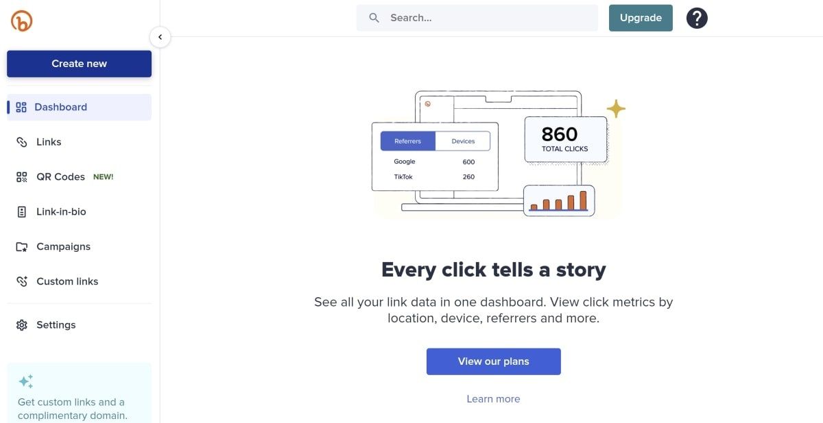 Trang bảng điều khiển Bitly