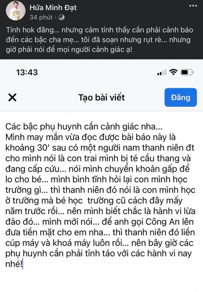1678096028 729 Hua Minh Dat bi ke gian gia danh benh vien TechTimes Vietnam Hứa Minh Đạt bị kẻ gian giả danh bệnh viện gọi là “đứa trẻ cấp cứu” cần chuyển tiền gấp để điều trị