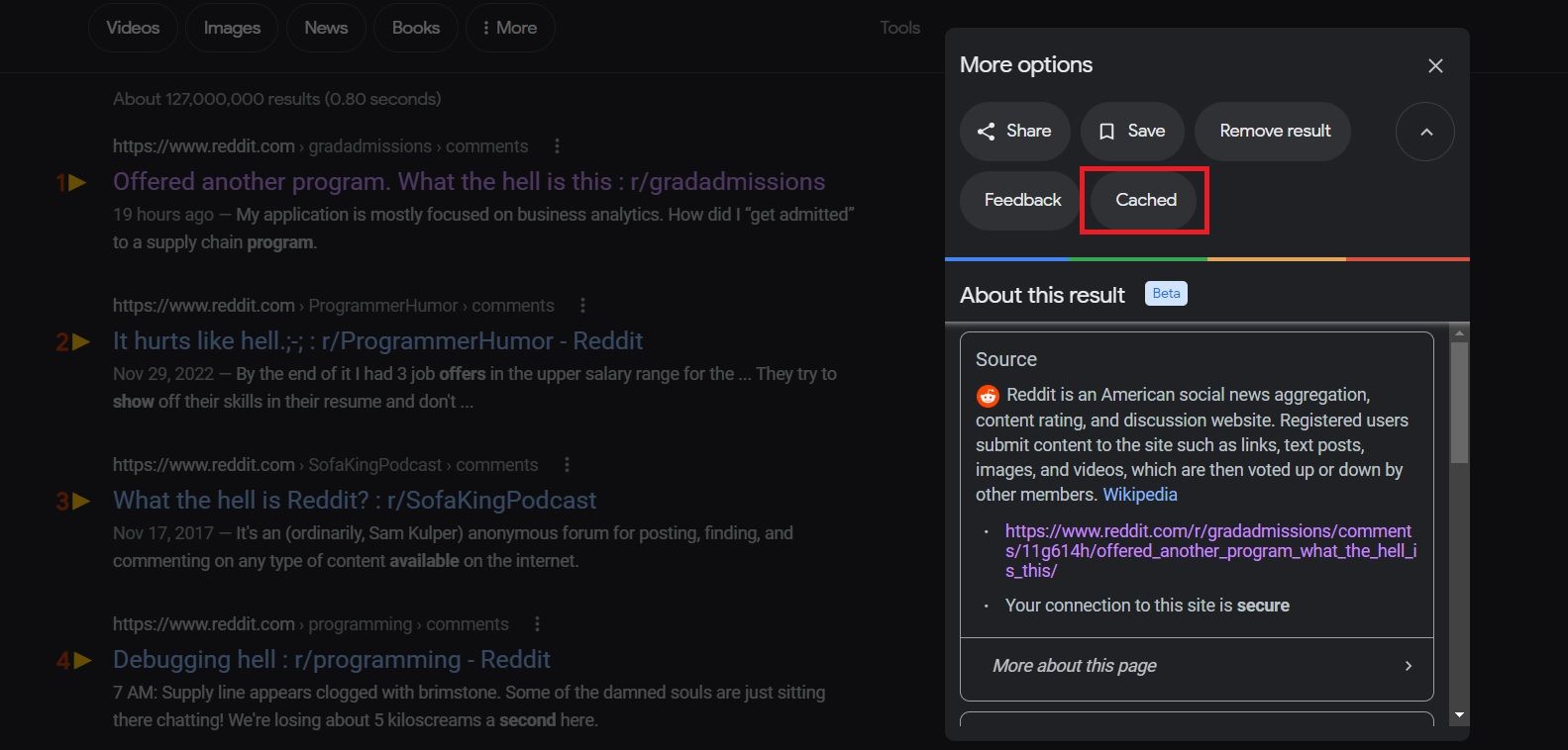 bộ đệm google để xem các bài đăng đã xóa trên reddit