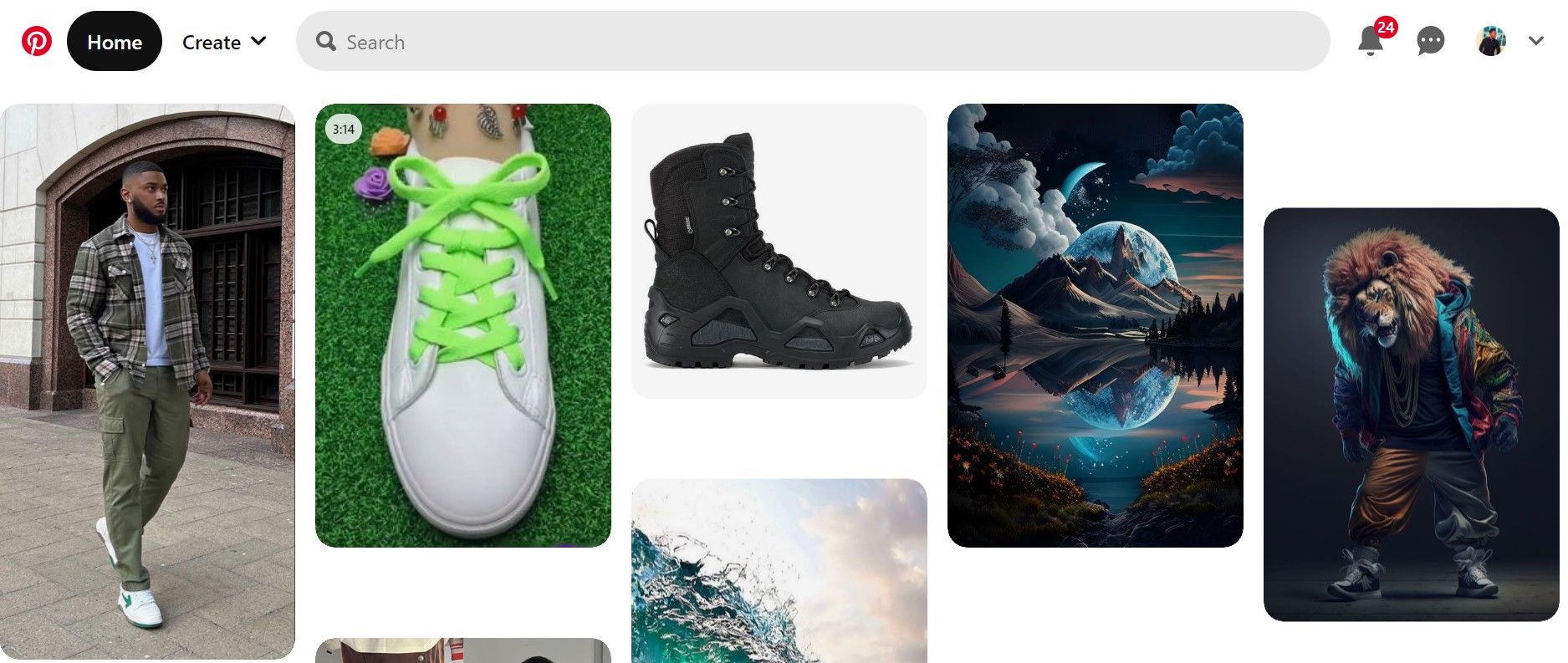 ảnh chụp màn hình trang chủ pinterest