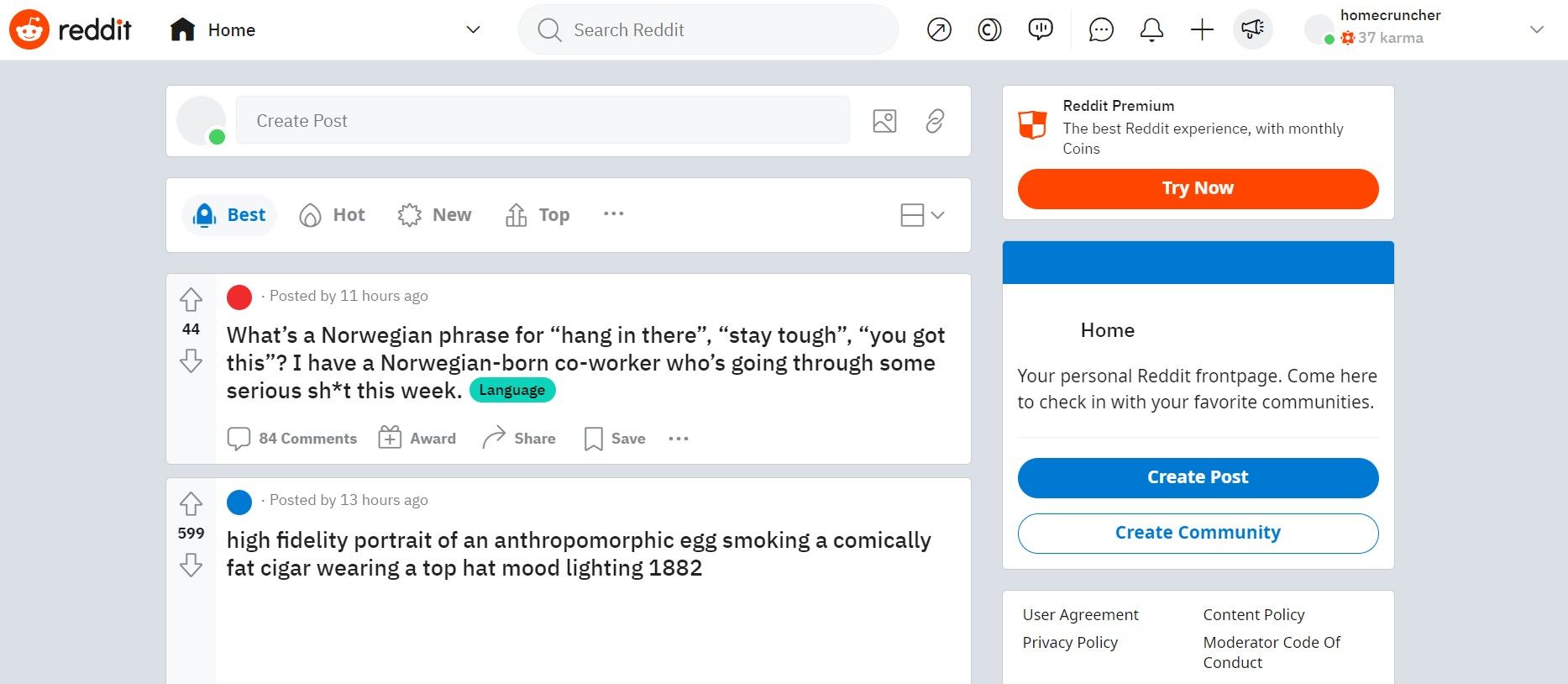 ảnh chụp màn hình trang chủ reddit