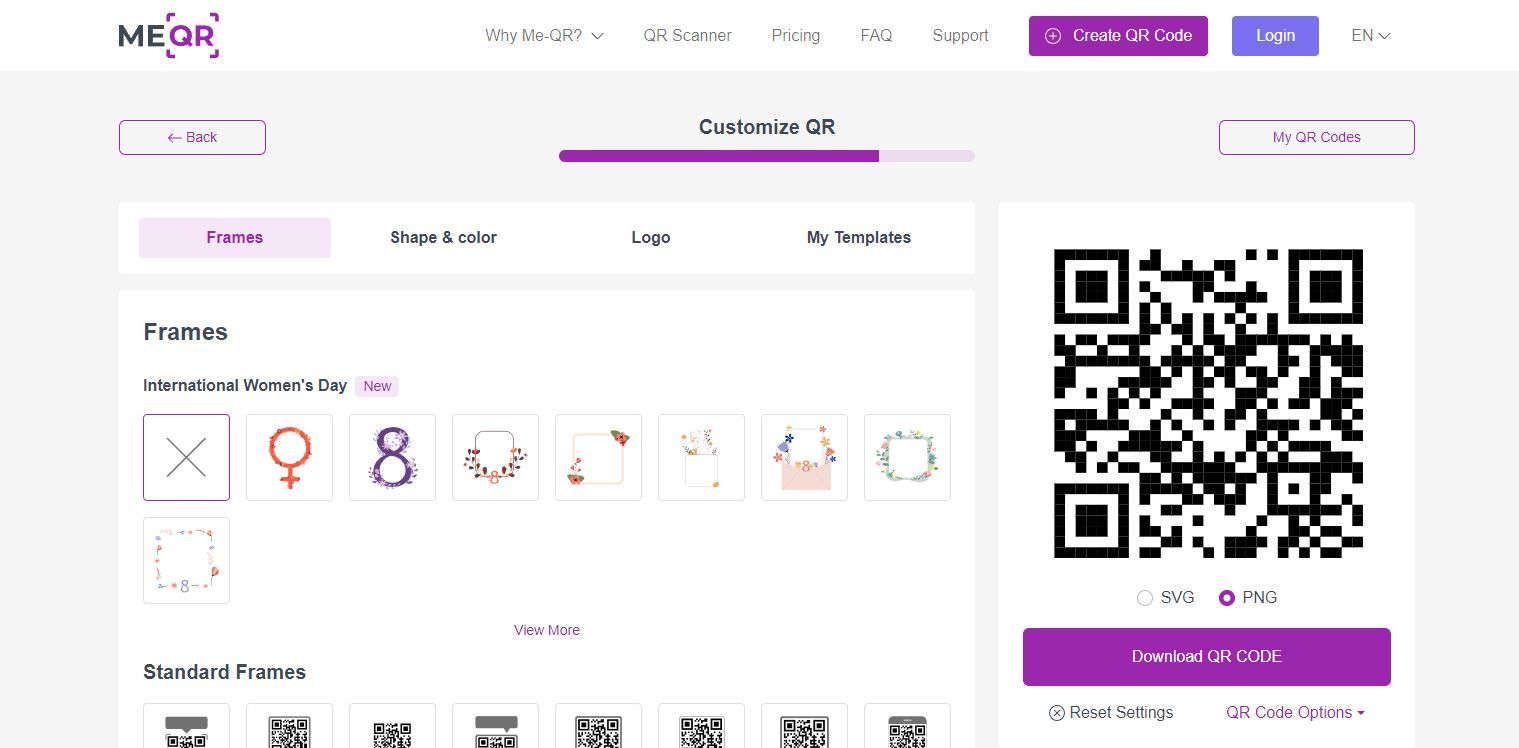 Ảnh chụp màn hình tạo mã QR của Me-QR