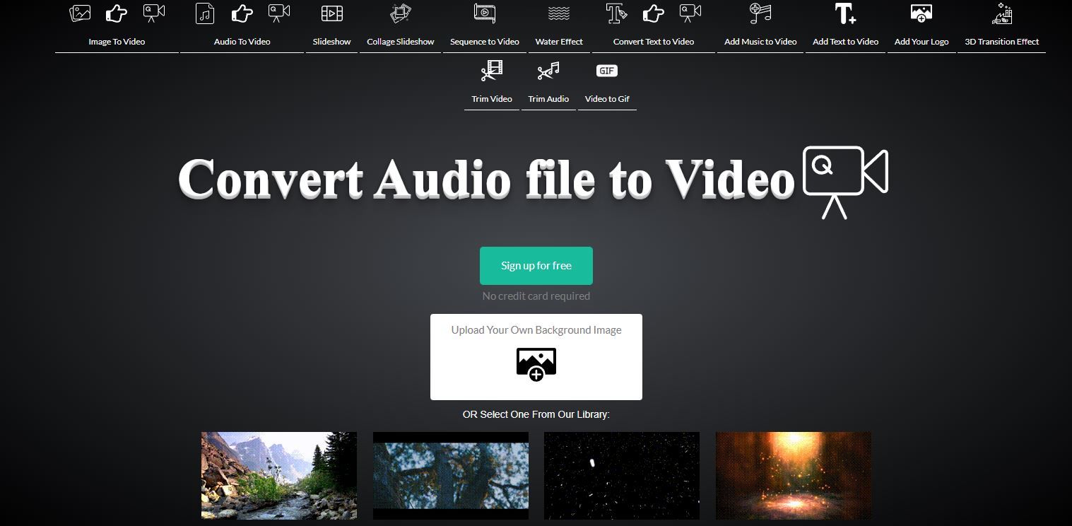 Ảnh chụp màn hình của Trang đích chuyển đổi âm thanh sang video của voice2v com