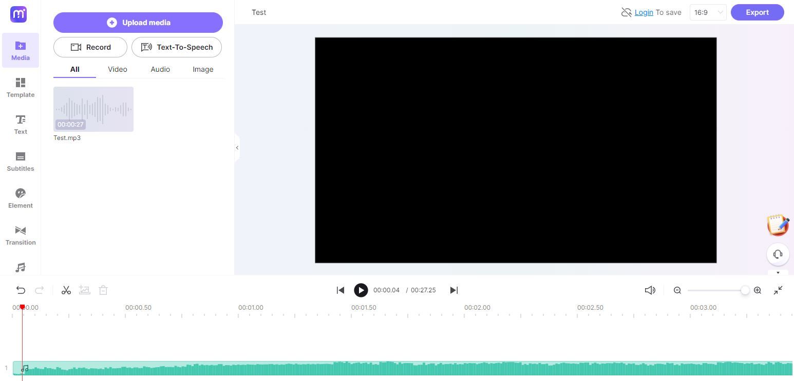 Ảnh chụp màn hình của Trang đích chuyển đổi âm thanh sang video Medio io
