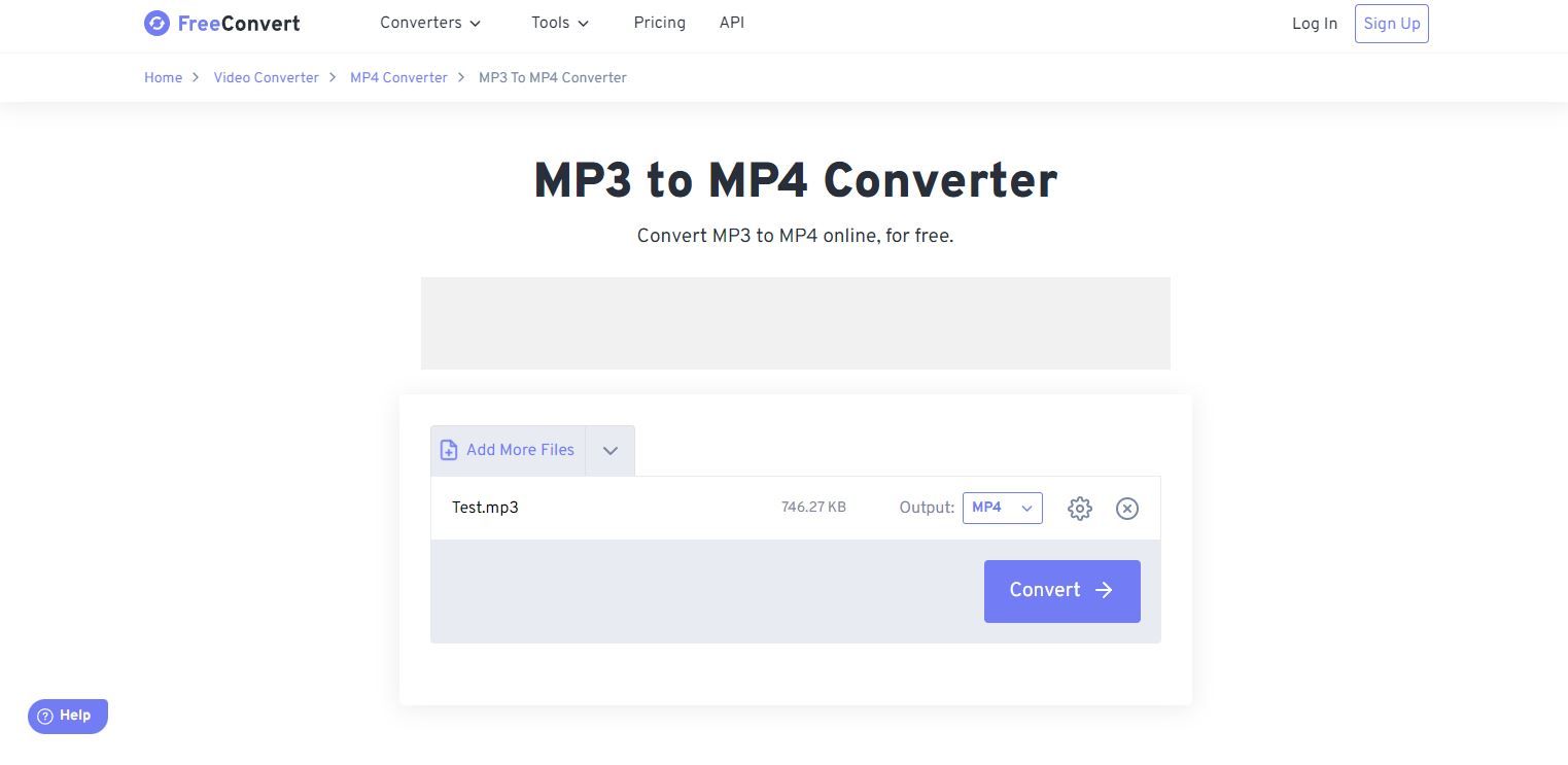 Ảnh chụp màn hình của Trang đích FreeConvert Audio to Video Converter