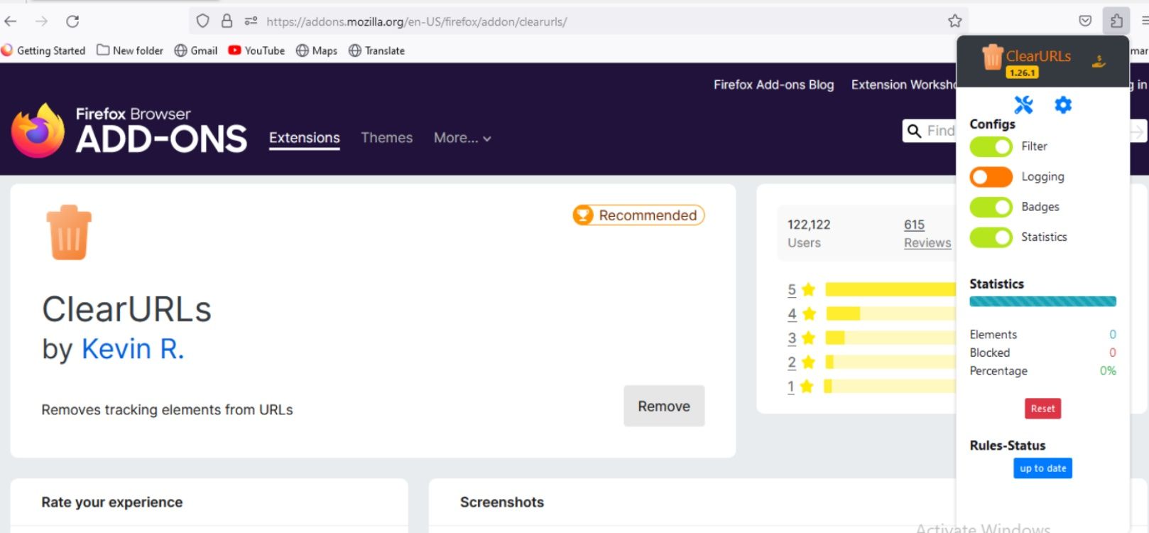 Ảnh chụp màn hình trang ClearURL 