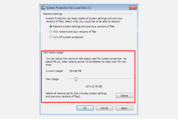 cài đặt tập tin bảo vệ hệ thống windows 7