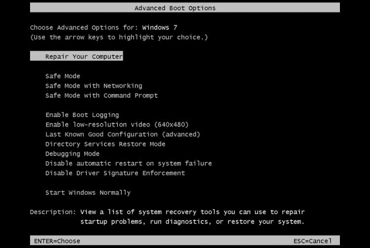 tùy chọn khởi động nâng cao của windows 7