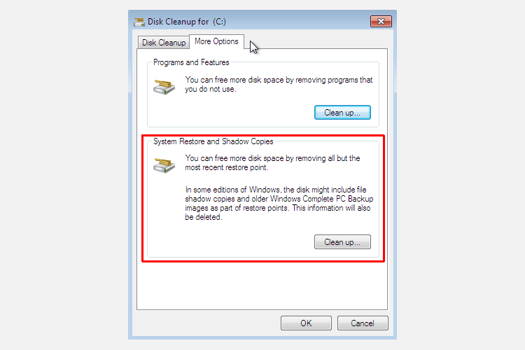 tùy chọn dọn dẹp đĩa windows 7