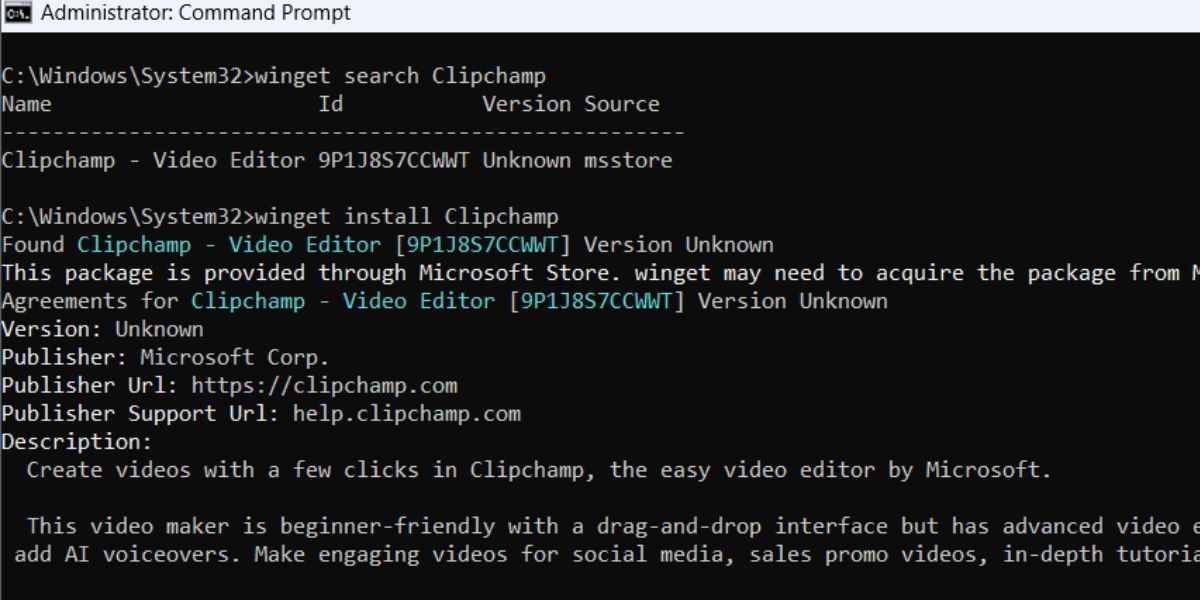 Sử dụng Winget để cài đặt Clipchamp