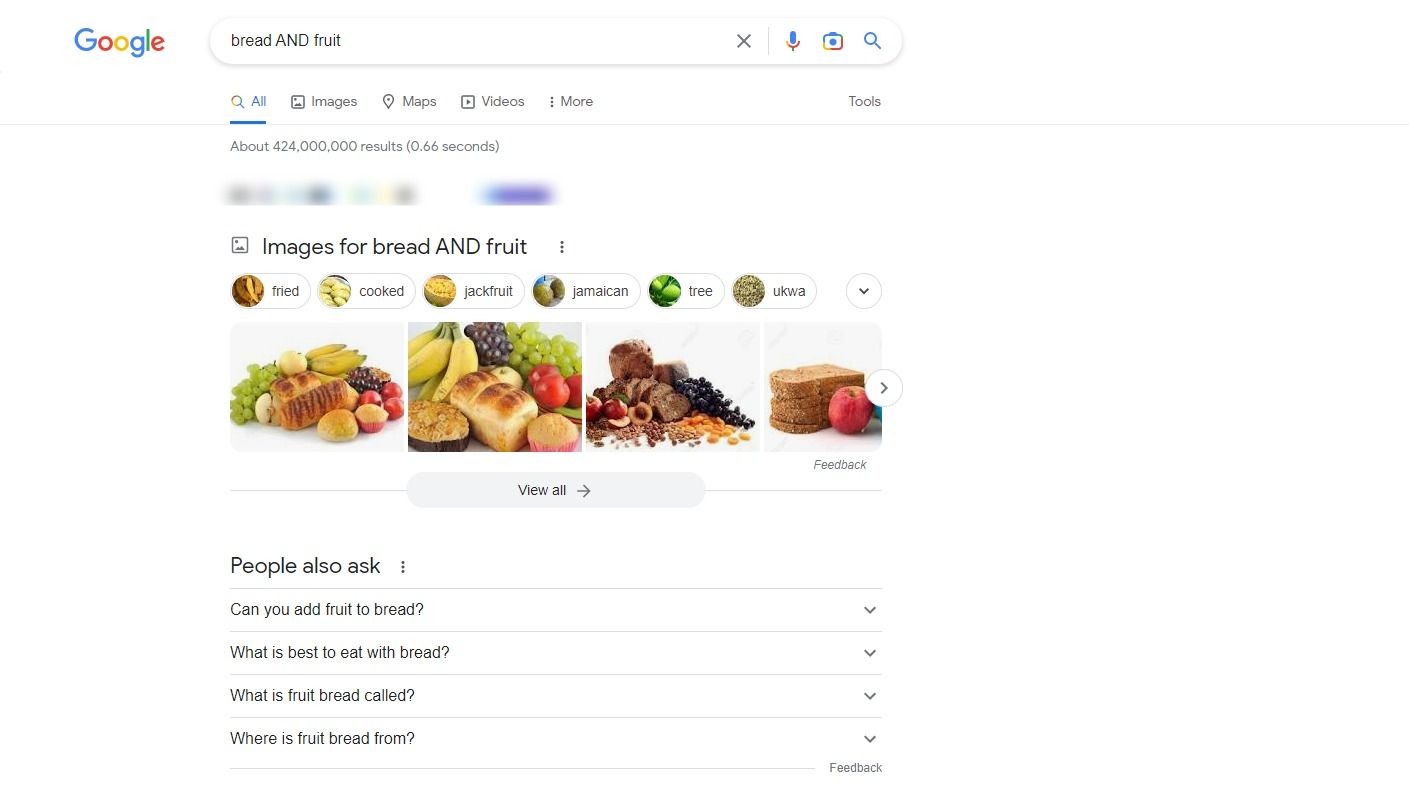 Ảnh chụp màn hình hiển thị kết quả màn hình bằng toán tử tìm kiếm AND