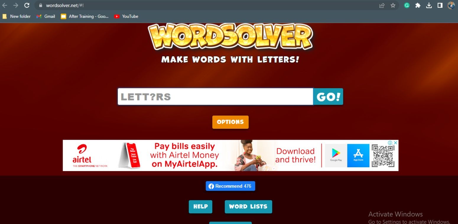 Ảnh chụp màn hình trang web Wordsolver