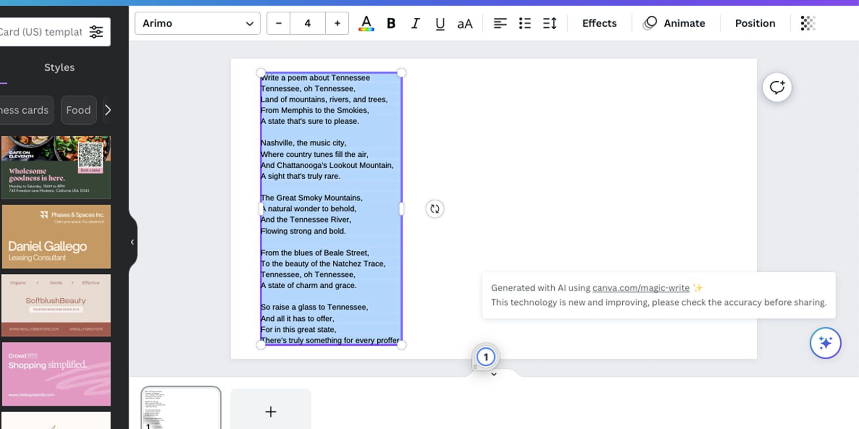 Ví dụ về Canva Magic Write.
