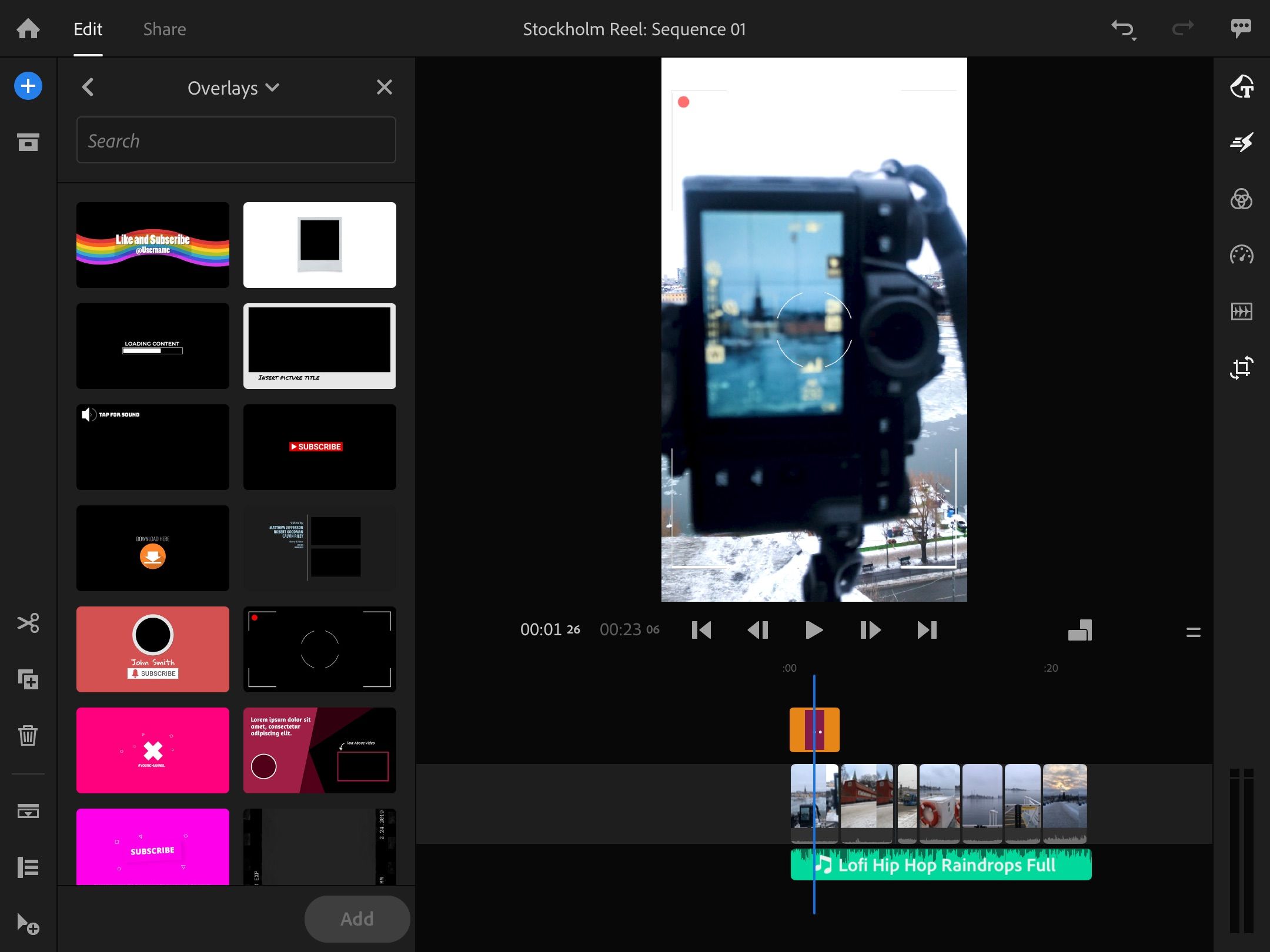 Ảnh chụp màn hình hiển thị cách thêm đồ họa trong Premiere Rush