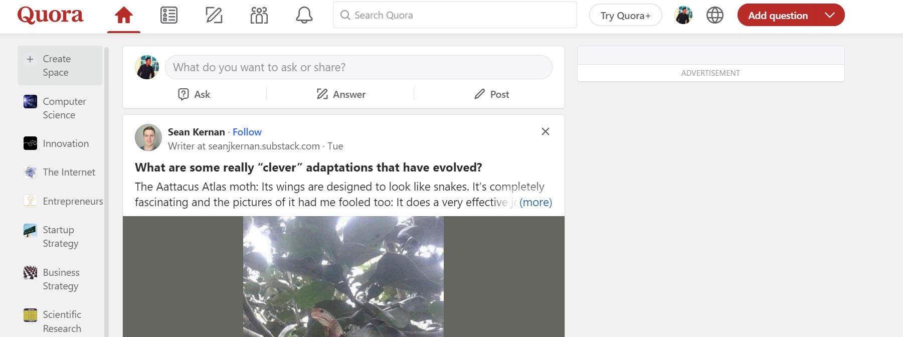 ảnh chụp màn hình trang chủ quora