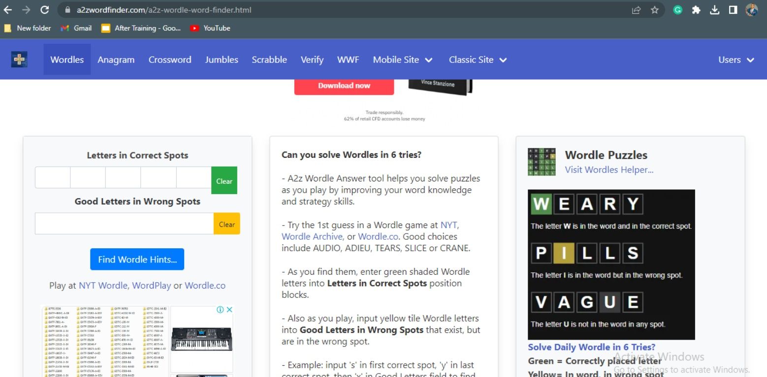 Ảnh chụp màn hình trang web Wordle