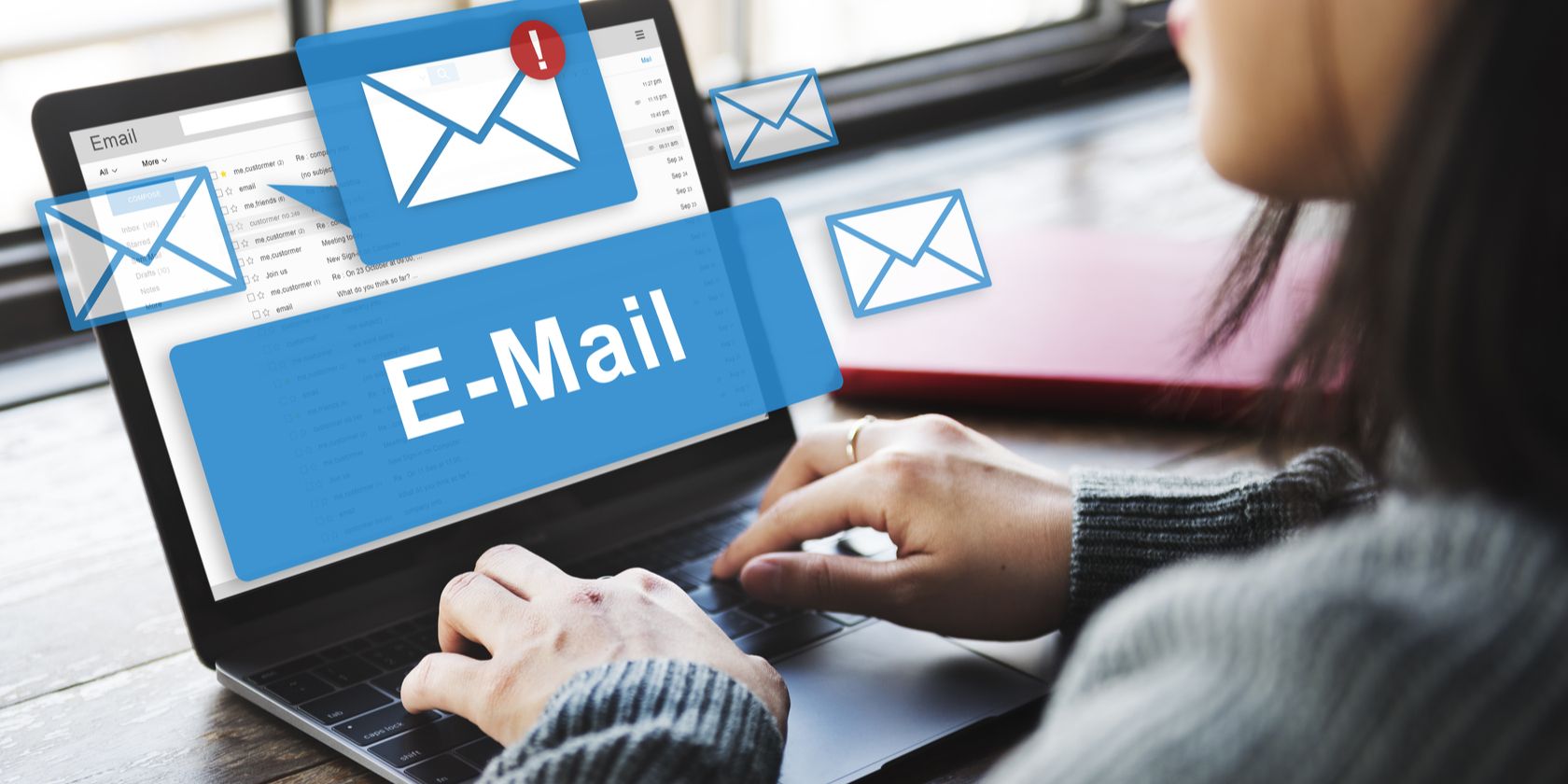 Email app open on a laptop