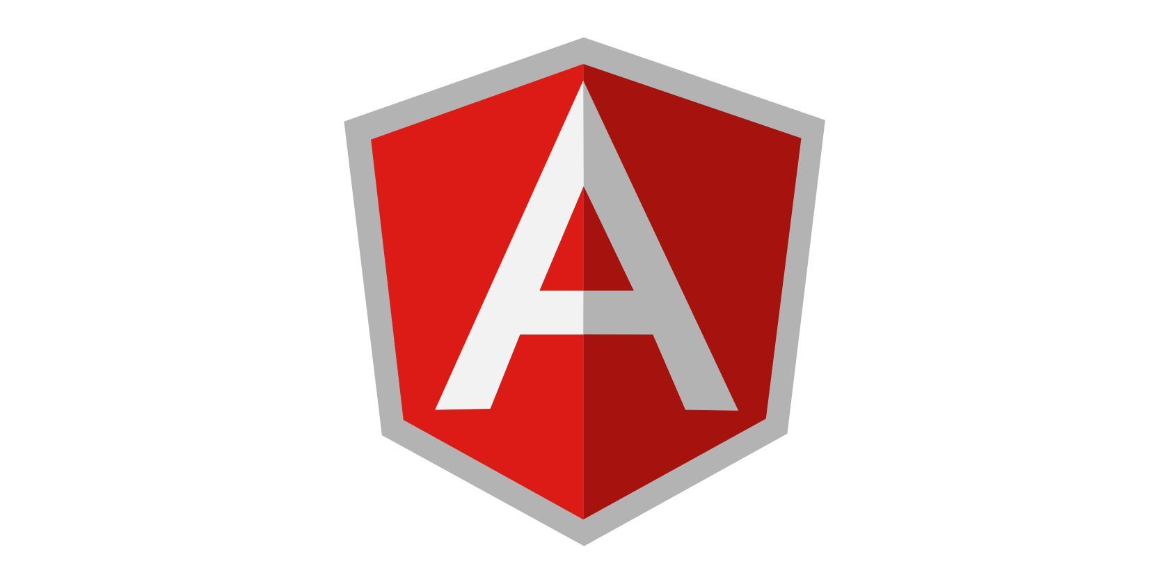 The Angular logo, a large white letter A on a red abstract shape looking roughly like a shield