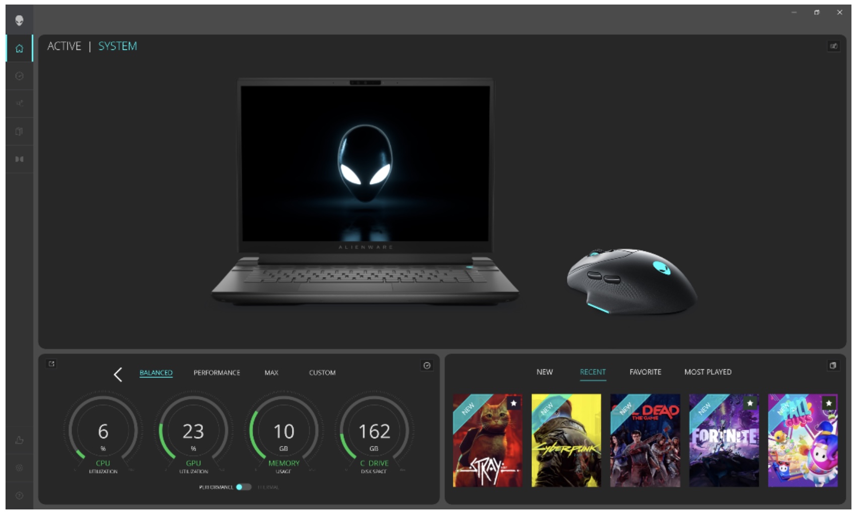 Giao diện Trung tâm Điều khiển Alienware 6.0 được thiết kế lại cho phép tuỳ biến trực quan các thiết bị ngoại vi Alienware.
