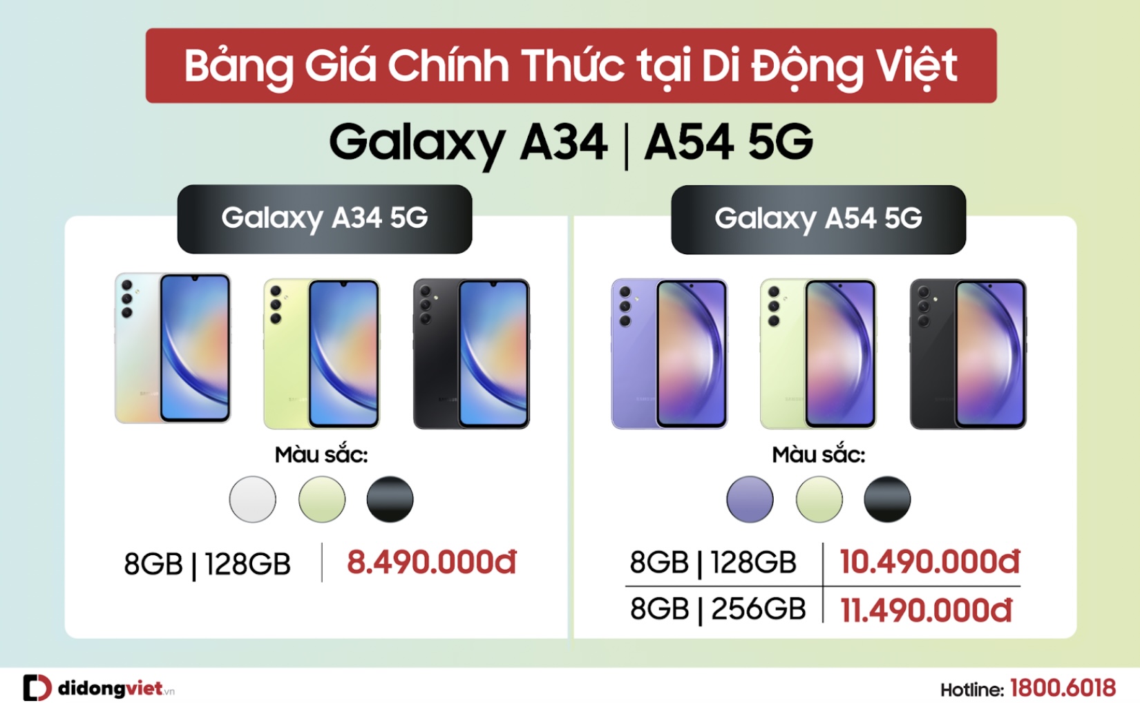 Di Động Việt nhận đặt trước Galaxy A34 và A54 với nhiều ưu đãi hấp dẫn TechTimes Vietnam Bảng giá chính thức của Galaxy A34 và A54 5G tại Di Động Việt