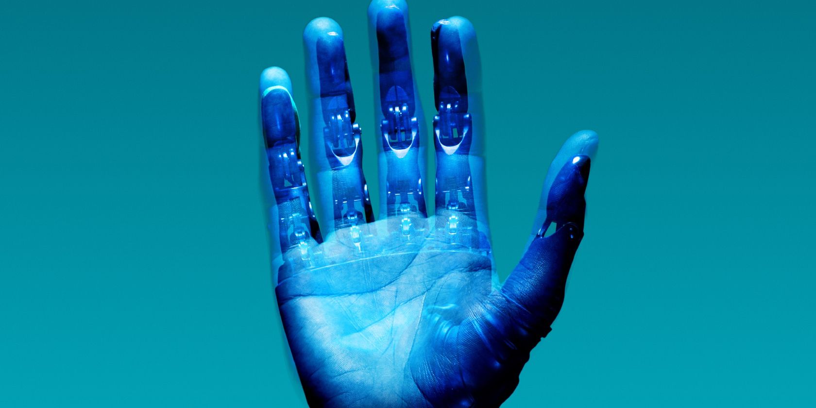 Photo of a hand with robotic innards