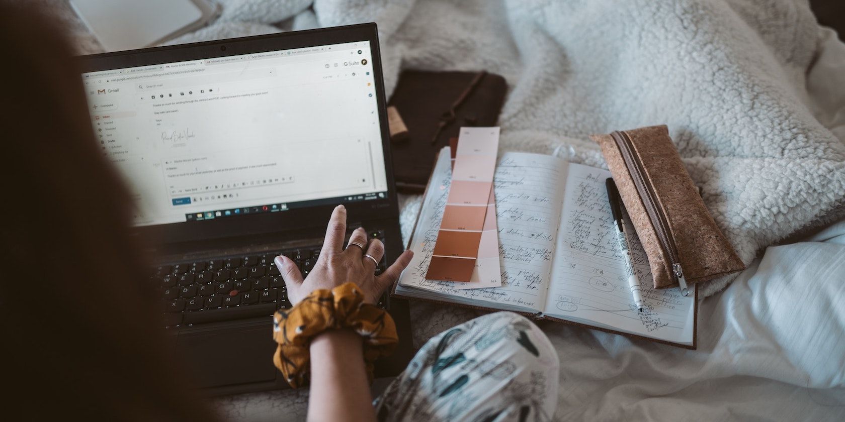 Woman Working and Sending an Email