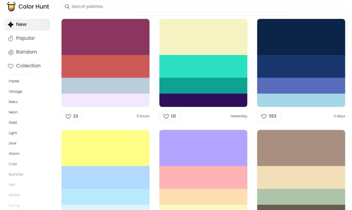 Color Hunt là một ứng dụng cheat sheet đơn giản dành cho các nhà phát triển để lấy các mẫu bảng màu