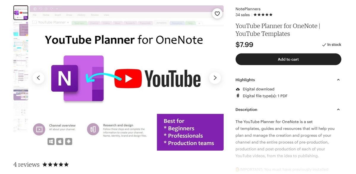 mẫu kế hoạch youtube từ etsy