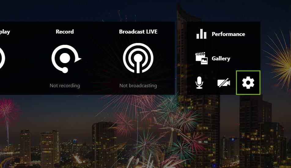 Nút Cài đặt trên lớp phủ của GeForce Experience 