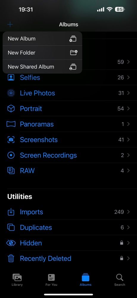tùy chọn album mới trong ứng dụng Ảnh trên iOS